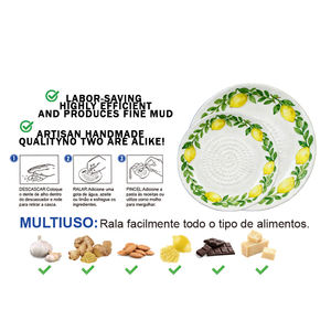 Grattoir rond <span class=keywords><strong>en</strong></span> <span class=keywords><strong>céramique</strong></span> peint <span class=keywords><strong>à</strong></span> la main personnalisé pour l'ail, le <span class=keywords><strong>gingembre</strong></span>, la porcelaine, motif citron, grattoir pour usage domestique - Product Image 4