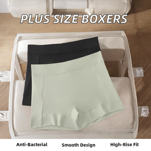 Bóxer de talla grande para mujer, sin costuras, antiexposición, pantalones de seguridad de seda de hielo desnuda, en la cintura Logo, parte inferior sin rizar, estilo Bikini Plus - Product Image 2