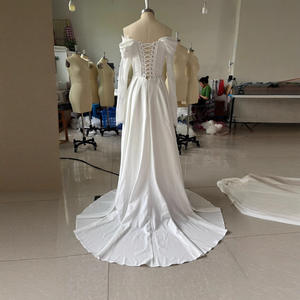 กระโปรงเจ้าสาวเซ็กซี่สีขาวงาช้าง LY-WD0042สำหรับงานแต่งงานกระโปรงลูกไม้ไหล่สูงแขนยาวลากเล็กยาวถึงพื้นขนาดพิเศษ - Product Image 5