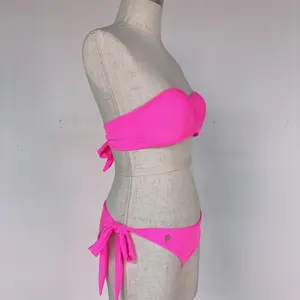 Costume da bagno antiUV sexy bikini rosa senza spalline estivo In Stock