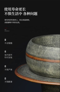Jingdezhen — lavabo de salle de bain rond gris en céramique, lavabo sur pied gratuit avec lignes jaunes - Product Image 5