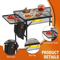 4.4FT Portable Pliable Metal Grill Table Réglable en Hauteur Léger Table Extérieure Extension Board pour Camping Beach BBQ