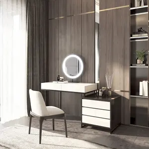 Grosir Furnitur Desain Modern Kamar Tidur LED Meja Rias Cermin Putih dengan Cermin