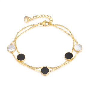 High Quality Black <b>Shell</b> Round Charms Double Layers Stainless Steel Gold Chain <b>Bracelet</b> for Women - Product Image 1