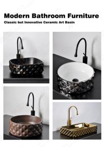 Baño Oro Negro Montado en la pared <span class=keywords><strong>WC</strong></span> Cerámica Inodoro redondo Color dorado P-Trap Drenaje Una pieza Montaje en pared Inodoro con lavabo - Product Image 4