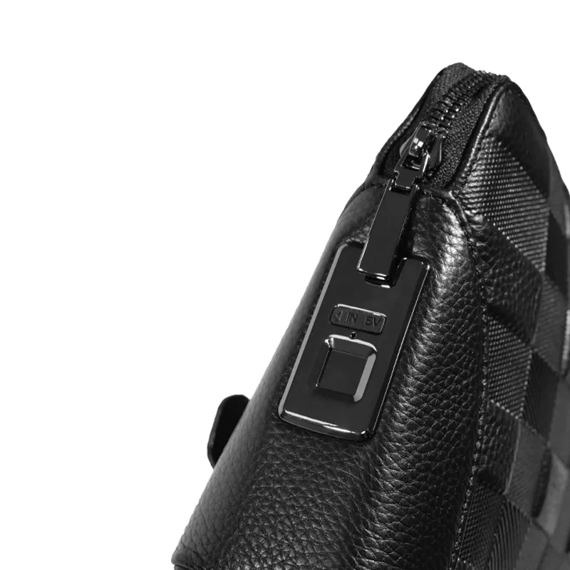 Genuine Leather Anti Theft Fingerprint Lock Mans handbag waterproof man long wallet fingerprint Clutch Bag
