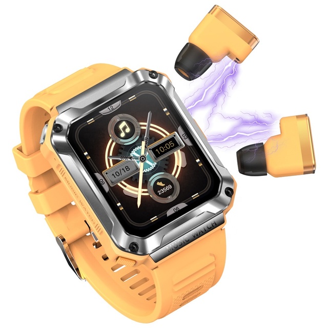T93 Outdoor IP67 Fitness Smartwatch with for Bluetooth TWS Earbuds 2-in-1 1.96 Inch Screen Calendar Function for Music & Sports