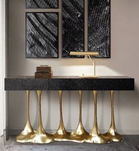 Armoire américaine moderne de luxe en métal Buffet Janus Vert Noir Top Gold Leaf Base <span class=keywords><strong>Console</strong></span> Hotel Villa Réception Décor Entrée - Product Image 4