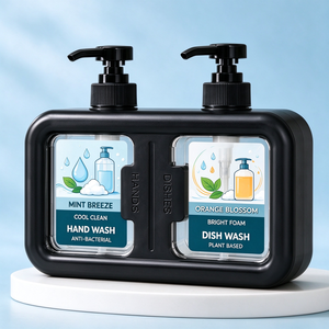 Dispensador de Jabón Líquido de Doble Cámara Negro, Botella de Plástico con Bomba para Lavado de Manos y Platos, con Soporte de Almacenamiento para Hotel - Product Image 1