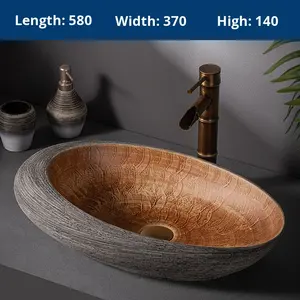 Lavabo de salle de bain en céramique de style chinois rétro, ovale, à cuve unique, QH-18 - Product Image 6