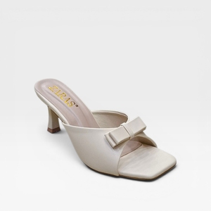 Women Satin Heeled Sandals Square Toe Low Block Heel <b>Bow</b> Decoration Slip-On Elegant Fashion Summer Mules High Heel Footwear - Product Image 1