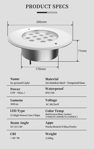 Lámpara Empotrada en Suelo para Exteriores INGROUND-245, Resistente al Agua IP67, de Acero Inoxidable, para Escaleras y Terrazas, 1500lm, Personalizable - Product Image 2