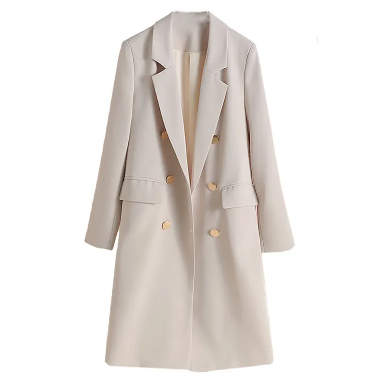 British style loose suit collar casual long sleeve pocket buttoned mid-length suit coat