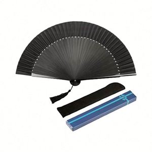 Nuevo Abanico de Mano de Seda Hilada Color Negro Hueso, Ecológico, de Bambú, con Técnica de Tallado, Estilo Elegante para Caballero, Ideal para Halloween - Product Image 4