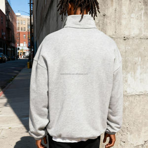 Sudadera con Capucha Personalizada de Estilo Urbano, Hombros Caídos, Algodón Grueso, Bordada, Cuello Alto Simulado, Sudadera Extra Grande con Cierre de Cremallera de Cuarto para Hombre - Product Image 2