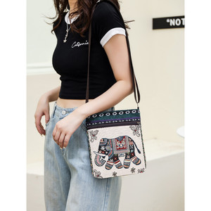 <b>Chinese</b> Style Canvas Crossbody Bag For Women Cute Embroidered Small Square Shoulder Phone Bag - Product Image 2