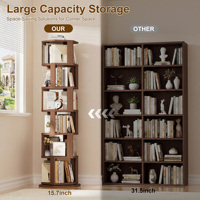 Rotation à 360° °   Étagère hexagonale 70,9 pouces, bibliothèque d'angle en bois à 6 niveaux, présentoir peu encombrant pour salon, chambre à coucher, bureau à domicile