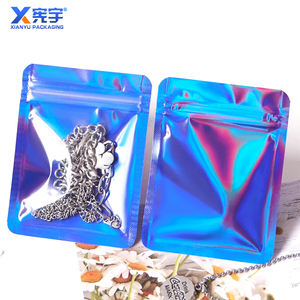 En stock, sac de scellage holographique <span class=keywords><strong>bleu</strong></span> rose, sac en mylar résistant à l'humidité avec fermeture éclair et fenêtre transparente pour bijoux, collier, pierres précieuses, bague - Product Image 4