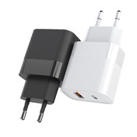 Cargador USB C+A de 30W con Doble Puerto, Carga Rápida PD, Enchufe Europeo, Cargador de Pared Compacto, Adaptador de Corriente para Teléfono Inteligente, Tableta y Portátil