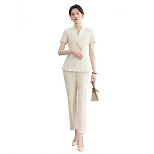 Women's Short Sleeve Suit Set Formal Wear For Business Commute And Interview Breathable Polyester Fiber With Label - Product Image 5