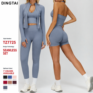 Dingtai Seamless Ribbed Yoga Set Racerback Sports Bra High Waist Scrunch Butt <strong>Leggings</strong> Women Fitness Gym Wear Custom Brand - Product Image 2