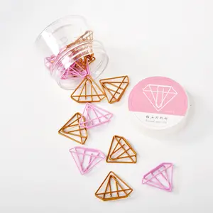 2022 new Creative cute paper clip bookmark pink diamond gold school stationery PET green plastic thread clip 20 pieces box