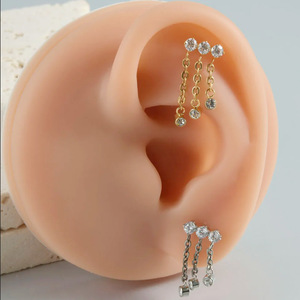 <b>Titanium</b> <b>Chain</b> Cartilage Stud With Crystal Heart Design For Ear Piercing Unisex Jewelry ASTM F136 - Product Image 3