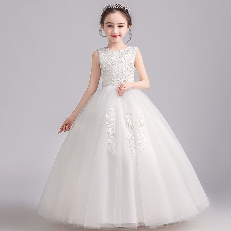 Розничная продажа, белое цельнокроеное бальное платье, Цветочное платье для девочек на свадьбу для детей 7 лет