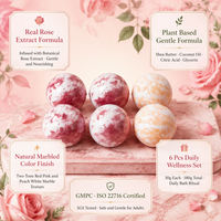 Set de 6 Bombas de Baño Efervescentes con Aroma a Rosas, Hechas a Mano, Botánicas, Hidratantes, Relajantes, Experiencia Aromática en el Baño, Marca Privada OEM