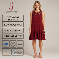 Robe Courte Décontractée Joydressing pour Femme avec Col Rond, Volants et Empiècement en Dentelle, Idéale pour la Vente en Gros aux Boutiques