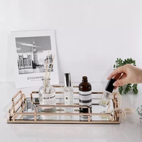 Plateau de rangement en alliage métallique de forme carrée, miroir, pour bijoux, maquillage, cosmétiques, plateau de table, plateau de rangement pour tasses à thé, pour la décoration de la maison