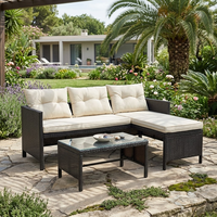 Ensemble de meubles de patio en forme de L moderne, canapé sectionnel en rotin tressé pour l'extérieur, résistant aux intempéries, en rotin PE avec table