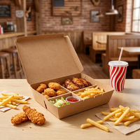 Vente en gros récipient de stockage des aliments boîte à lunch jetable à emporter restauration rapide déjeuner boîtes en papier kraft avec compartiments