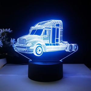 Lámpara de Noche LED 3D con Ilusión Óptica, Camión, USB 5V, Multicolor, Control Táctil, Lámpara de Mesa con Placa Acrílica, Luz Nocturna Decorativa - Product Image 3