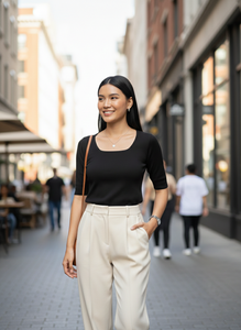 Pull-over élégant à col carré en viscose/coton fin et doux pour femmes et filles - Product Image 4