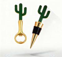 Ensemble d'ouvre-bouteille et de bouchon de bière en or de conception de cactus plat moderne en alliage de zinc pour la maison, la cuisine et le bar respectueux de l'environnement