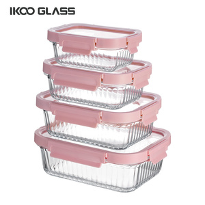 IKOO Thiết Kế Mới Gân Thực Phẩm Container Glass Hộp Ăn Trưa Với Nắp Đậy - Product Image 1