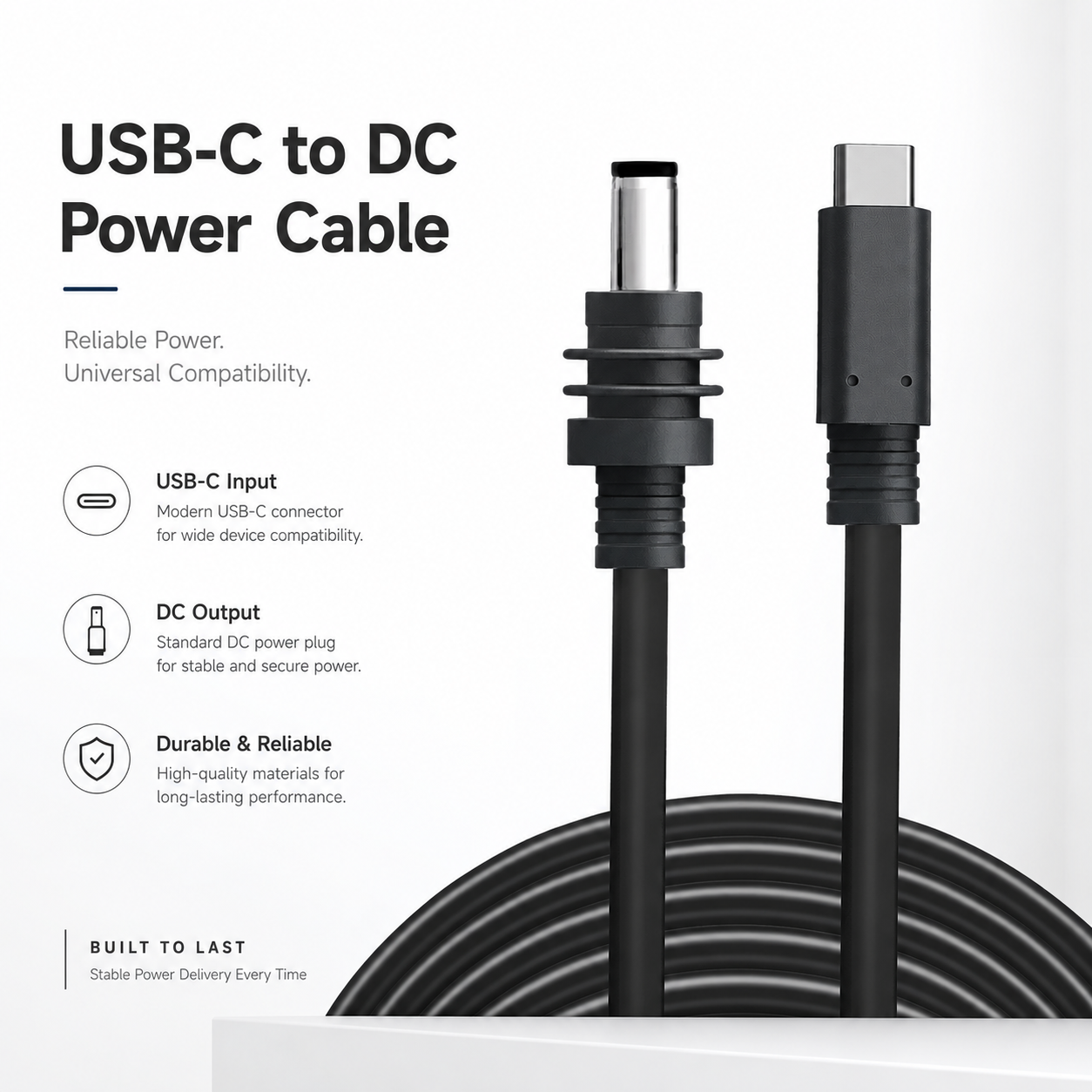 IP67 Waterproof USB-C to DC 5.5x2.1mm 20V 100W PD Power Cable for Starlink Mini