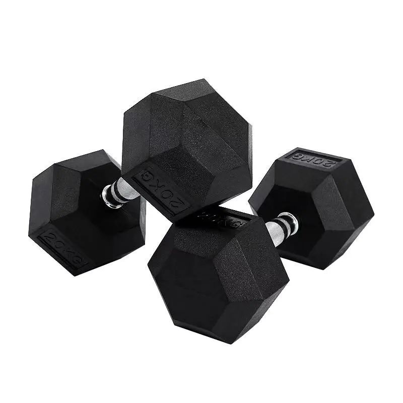 High quality rubber cast Iron handle black dumbbells hex dumbbell for weightlifting fitness exercise