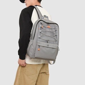 Lightweight Gray <b>Backpack</b> 15 Inch <b>Laptop</b> Compartment <b>For</b> Teenagers Leisure Travel Solid Color Polyester Lining - Product Image 4