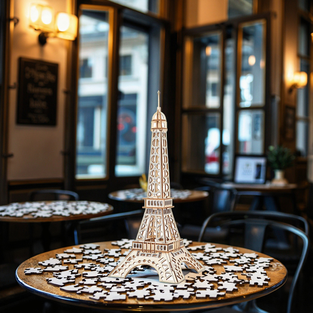 3D Wood Puzzles Handmade Cartoon Paris Eiffel Tower Jigsaw Educational DIY Toy for Kids Stall DIY Style Wooden Toy