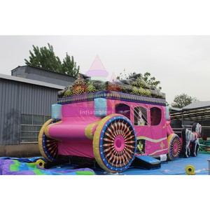 Castillo Inflable con Tobogán, Diseño de Carruaje de Princesa Rosa, con Caballos, para Fiestas de Cumpleaños Infantiles al Aire Libre - Product Image 3