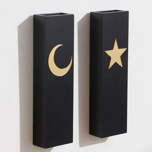 Étagère murale Art Déco moderne en bois noir, motif étoile et lune - Vase mural flottant pour salon, chambre, décoration intérieure Rosa Home RH-D150 - Product Image 4