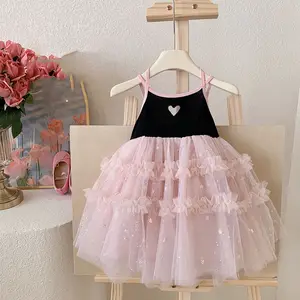 2024 new summer girl baby fashion love heart mesh dress princess dress