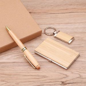 Bamboo Keychain Set Business <b>Card</b> <b>Box</b> Gift Enterprise Company Staff Meeting Business Gift Set of Bamboo and Wood - Product Image 4