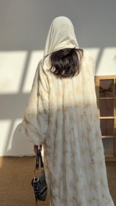 Modest bloom Open Wide Sleeve Cardigan with Hijab Dubai Kaftan for Ramadan Wear Embroidered <b>Abaya</b> - Product Image 3