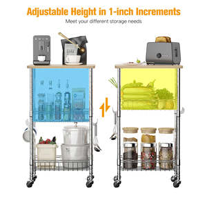 Étagère de rangement de cuisine multi-niveaux en métal avec panneau supérieur en bois, chariot de sol à <span class=keywords><strong>roulettes</strong></span> industrielles pour légumes, fruits et collations - Product Image 2