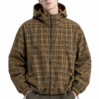 Veste coupe-vent anorak légère en nylon technique pour homme avec logo personnalisé, à capuche et fermeture éclair quart, motif quadrillé, pour l'extérieur