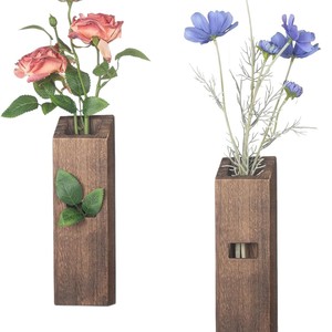 Florero de Pared de Madera Maciza, Estilo Moderno y Minimalista, Rectangular, Color Oscuro Quemado, Decoración para Sala de Estar, Estilo Rústico - Product Image 1