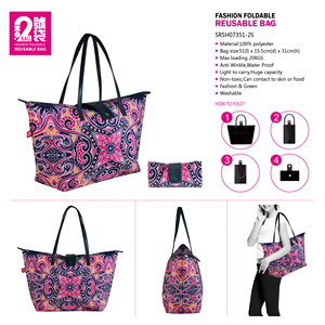 Summer Souvenir with Custom Printed Logo Large Summer Women's Trendy Sea Beach <b>Folding</b> Polyester Tote <b>Bag</b> - Product Image 6